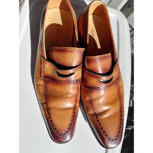 Tailored Burnished Brown Penny Loafers Men's Patina Leather Slip-On Formal Shoes